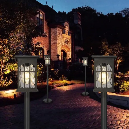 Vista 7 de Luces solares de poste de 30 pulgadas para exteriores, impermeable, lámpara de pie portátil con paneles solares del atardecer al amanecer
