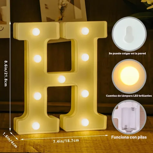Vista 2 de Letras de luz LED, letras decorativas blancas cálidas de la carpa Luz cálida-H