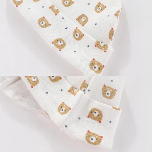 Vista 6 de MAMIMAKA Conjunto de gorro y manoplas para bebé recién nacido, gorras para bebés, niños y niñas de 0 a 6 meses, 100% algodón Oso/Marrón/Beige Hpgm34