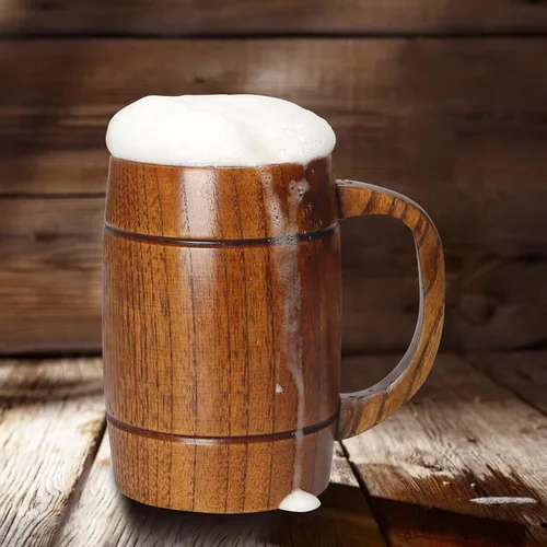 Vista 4 de Taza grande de cerveza de madera de 18 onzas, regalo para hombres y mujeres, taza vikinga vintage grande, rústica y fresca, jarra, hecha a mano
