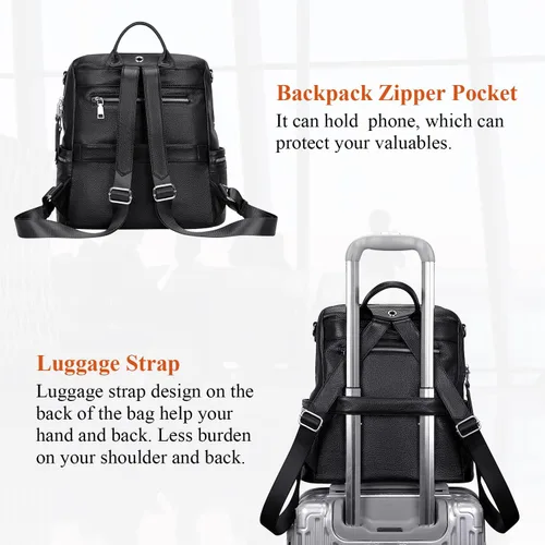 Vista 7 de ALTOSY Mochila de cuero genuino para mujer, bolsa de hombro convertible con compartimento para computadora portátil
