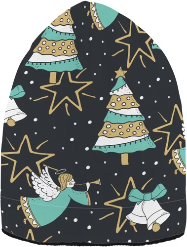 Vista 2 de Christmas Trees Angels Bells Beanie for Women Men Reversible Cap Warm Beanies Soft Crochet Hats for Fall Winter Y2k Multi