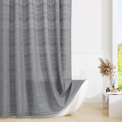Vista 16 de Cortina de Ducha Pequeña para Cabina Estilo Boho Granja con Borla, Conjunto de Cortina de Ducha de Baño de Lino Bohemio Francés Rústico Elegante
