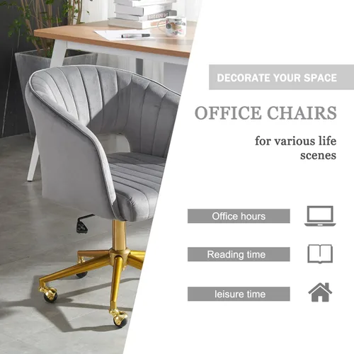 Vista 7 de Silla de tocador gris con rueda, moderna silla de terciopelo para oficina en casa con respaldo, silla cruzada para tocador, sala de estar