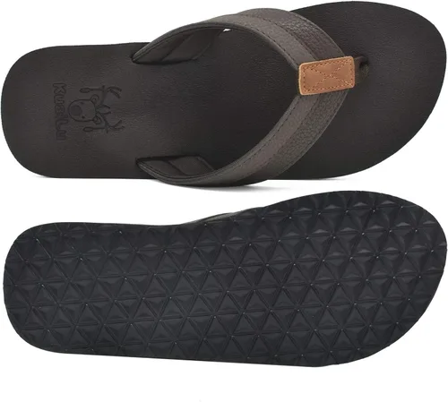 Vista 3 de KuaiLu - Sandalias de pata de gallo para hombre con soporte para el arco y plantilla de piel usada para tapetes de yoga