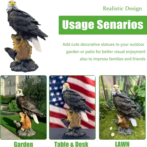 Vista 6 de Teaeeno Majestic Eagle - Estatua decorativa de águila, escultura de decoración de patio de águila, estatua de animal para interiores y exteriores