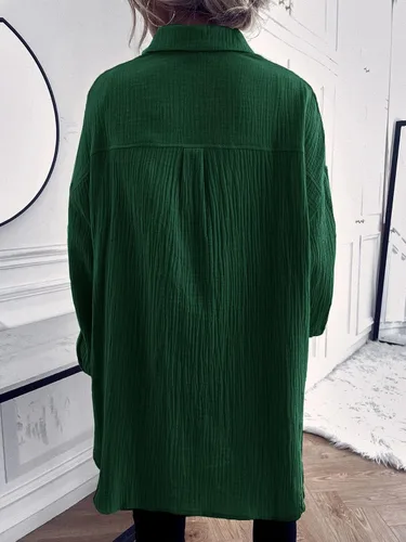 Vista 2 de SheIn Blusa de manga larga con botones y cuello de lino para mujer