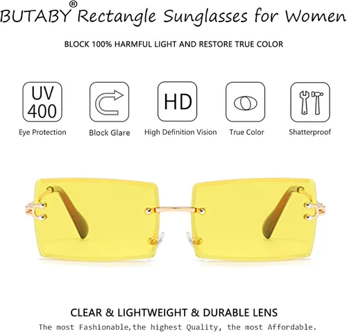 Vista 3 de BUTABY - Lentes de sol rectangulares tipo sin montura para mujeres u hombres, ultraligeros y con montura de metal, lentes cuadrados UV400, unisex