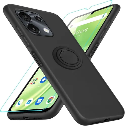 Vista 16 de Funda compatible con Blackview Shark 6/Oscal Tiger 8 con protector de pantalla, soporte de anillo giratorio de 360°, TPU a prueba de golpes, funda