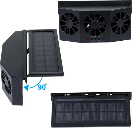 Vista 3 de Unifizz Ventilador de ventana delgada solar Ventilador de escape de coche con tres ventiladores 1.5W ABS negro