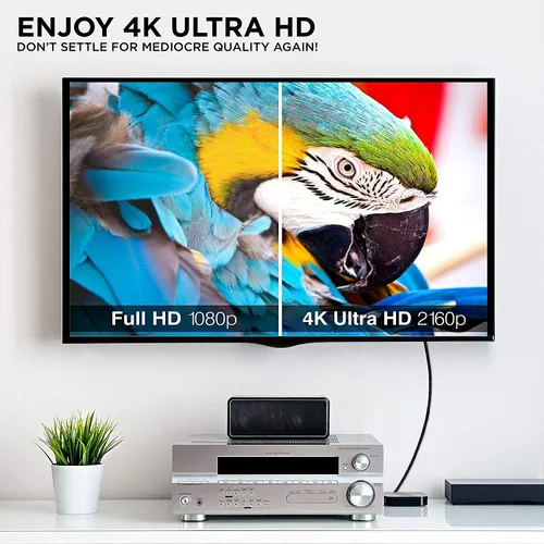 Vista 5 de Cable HDMI 2.0 4K de 1 pie por RitzGear. Cable de nailon trenzado de alta velocidad de 18 Gbps y conectores dorados - 4K