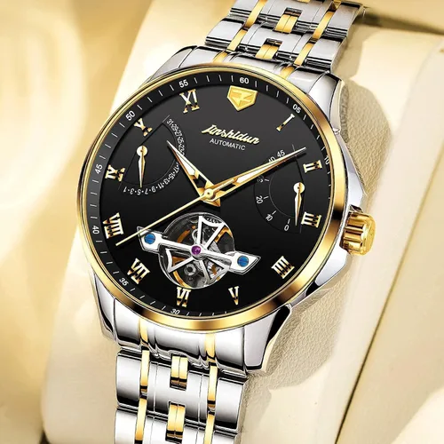 Vista 7 de OLEVS Relojes de pulsera Pro Diver para hombre correa de acero inoxidable de dos tonos impermeables relojes mecánicos automáticos para hombre lujo