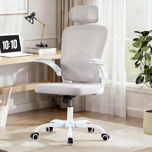 Vista 10 de Silla de oficina ergonómica con soporte lumbar ajustable, silla de escritorio de oficina con reposacabezas ajustable, malla transpirable, cojín