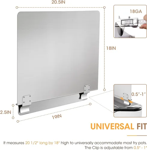Vista 3 de SDSNTE Protector comercial de acero inoxidable para freidora de 20-1/2 pulgadas de ancho x 18 pulgadas de alto, clips de ajuste universal