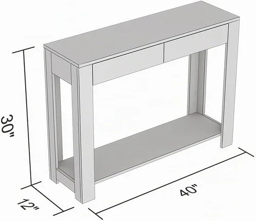 Vista 3 de Safdie & Co. - Mesa consola de color gris pardo oscuro con estante, mesa de pasillo rectangular con cajones, uso como mesa de entrada, escritorio