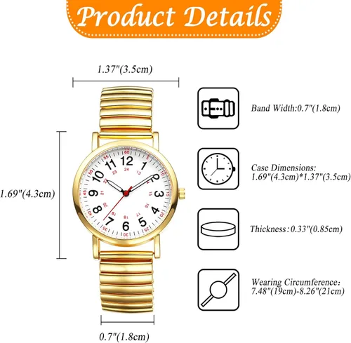 Vista 2 de JewelryWe Reloj de lectura fácil ultrafino para mujer con correa elástica de tono dorado/plateado