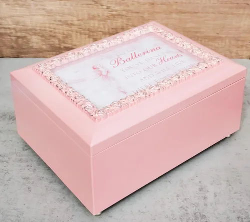 Vista 7 de Ebros Gift Cottage Garden To My Ballerina You've Danced Into Our Hearts Burlwood rosa con flores Scrollwork Barinket Wind Up Caja de música