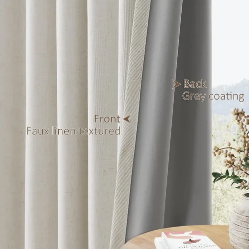Vista 5 de Cortinas 100% opacas de lino de 84 pulgadas de largo, juego de 2 paneles para dormitorio, sala de estar, textura crema natural, aislamiento térmico