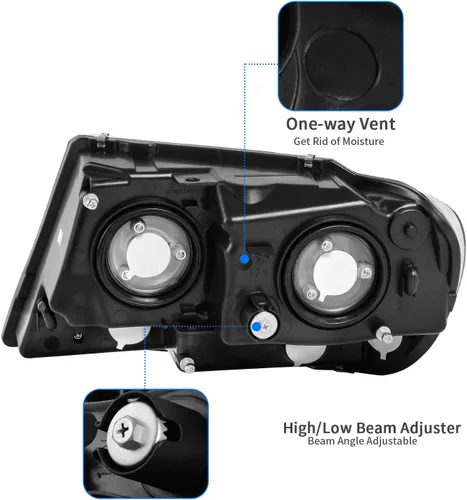 Vista 3 de DWVO Conjunto de faros delanteros compatible con Grand Cherokee OE 1999, 2000, 2001, 2002, 2003, 2004, carcasa negra