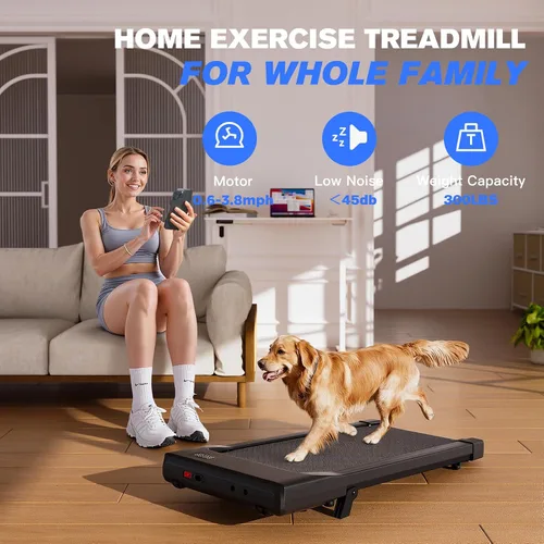 Vista 5 de Walking Pad with 6% Incline, 300LBS Capacity Under Desk Treadmill for Home Office, Quiet Portable Mini Treadmill with App & Remote Control, No