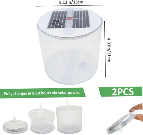 Vista 2 de Linterna solar inflable, 2 faroles solares impermeables con LED blancos, lámpara solar portátil plegable con asa para campamento, senderismo