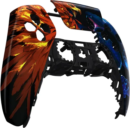 Vista 3 de eXtremeRate Fire Eagle vs Ice Snake Touchpad carcasa frontal compatible con controlador ps5, carcasa de repuesto para bricolaje, cubierta