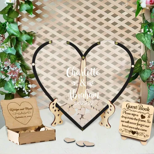 Vista 2 de Attention Libro de invitados de boda, libro de invitados con forma de corazón, con caja y 100 corazones, libro de invitados de boda alternativo