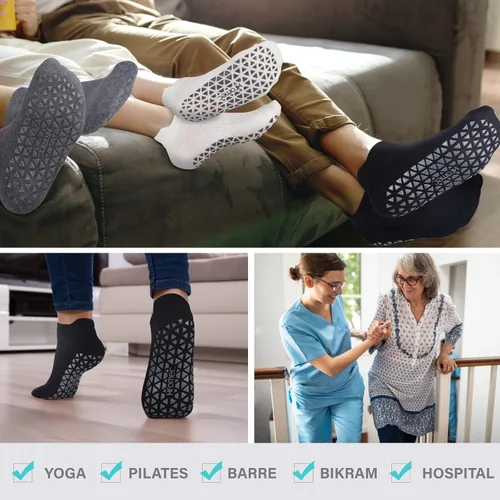 Vista 6 de Calcetines de yoga antideslizantes con agarres para pilates, ballet, barras, descalzos, calcetines antideslizantes para hospitales para mujeres