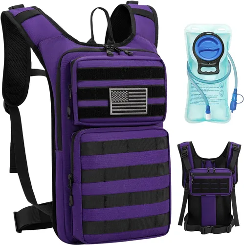 Vista 12 de Koculemi Mochila táctica de hidratación con bolsa de agua de 2L y bolsa táctica pequeña delantera, mochila de agua para exteriores para hombres