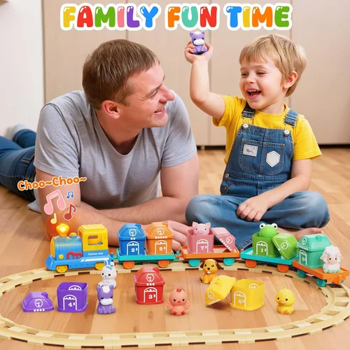 Vista 6 de Juguetes para niños y niñas de 1-2-3, juego de tren para niños pequeños de 2 a 4 años con música y luz, juguetes para niños de 1, 2 y 3 años