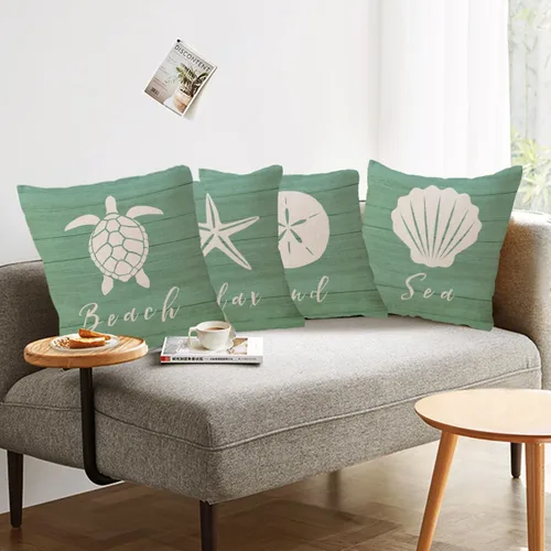 Vista 6 de ULOVE LOVE YOURSELF Fundas de almohada de playa costera, conchas de estrella de mar, conchas de dólar de arena, verano, playa, decoración de casa