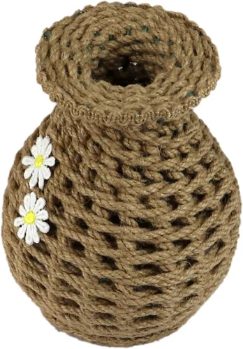 Vista 2 de Florero de cuerda de cáñamo rústico hecho a mano, jarrón rústico de cuerda de cáñamo tejida a mano para decoración del hogar de campo, decoración
