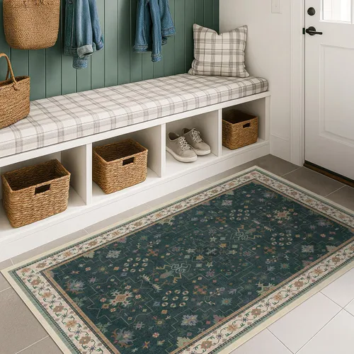 Vista 156 de Hazo Haus – Alfombra pequeña para entrada, cocina o baño, antideslizante con base de goma, resistente a las manchas y a la decoloración, diseño