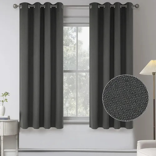 Vista 47 de KEQIAOSUOCAI Cortinas de lino 100% opacas de 100 pulgadas de largo, 2 paneles para dormitorio, estilo casa de campo moderna, completamente negro