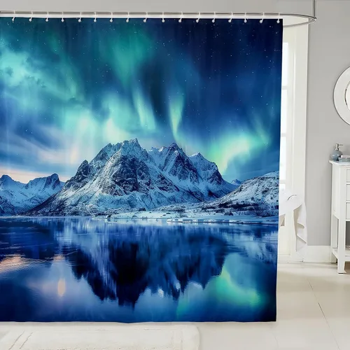 Vista 23 de Cortina de baño con temática del universo cósmico de galaxia, juego de cortina de ducha de cielo nocturno estrellado para niños y adultos, cortina