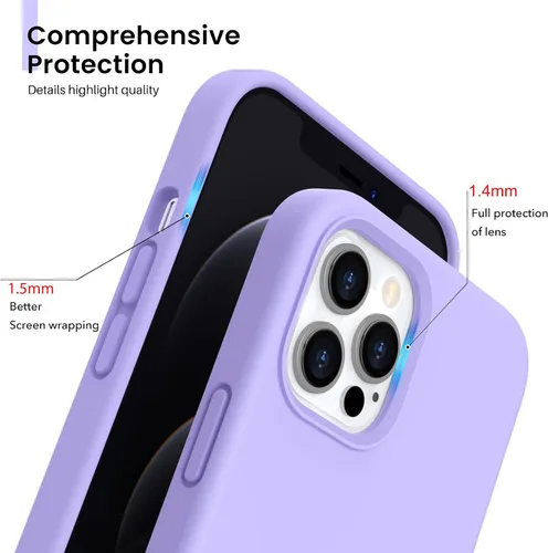 Vista 4 de ORNARTO Funda compatible con iPhone 12 PRO MAX de 6.7 pulgadas, silicona líquida delgada de 3 capas de goma de gel suave cubierta completa con forro