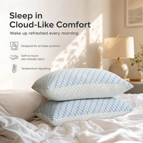 Vista 9 de VAINOC - Almohadas de espuma viscoelástica tamaño estándar, conjunto de 2, almohada firme de enfriamiento ajustable para dormir de lado, espalda