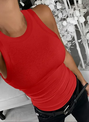 Vista 3 de Samefar Camiseta sin mangas de punto delgado para mujer, con espalda cruzada, casual, básica, acanalada