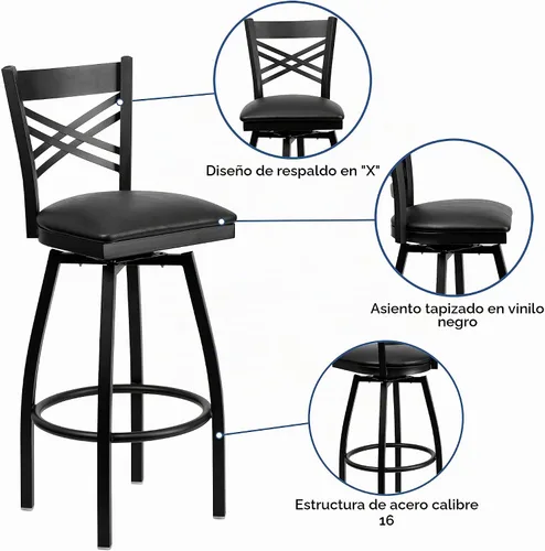 Vista 4 de Flash Furniture HERCULES Series Black ''X'' Taburete giratorio de metal – asiento de vinilo negro