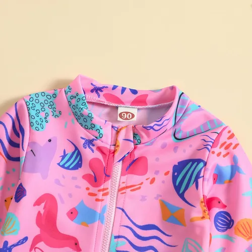 Vista 3 de Traje de baño de una pieza con cremallera y estampado floral para niños y niñas pequeñas