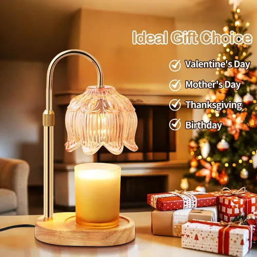 Vista 8 de Lámpara calentadora de velas de flores para velas de tarro con temporizador y regulador, altura ajustable que se adapta a tarros grandes de hasta