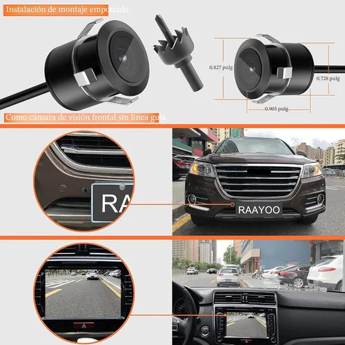 Vista 5 de Cámara de reserva inversa, RAAYOO L002, ángulo de visión amplio de 170 grados, 2 en 1, universal para coche, cámara de visión