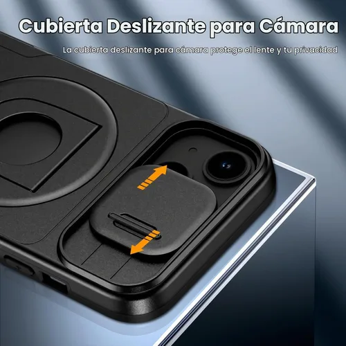 Vista 4 de VEGO - Funda para iPhone 13 con funda para cámara [compatible con MagSafe], color negro Funda para iPhone 14 incorporada con soporte de 360°