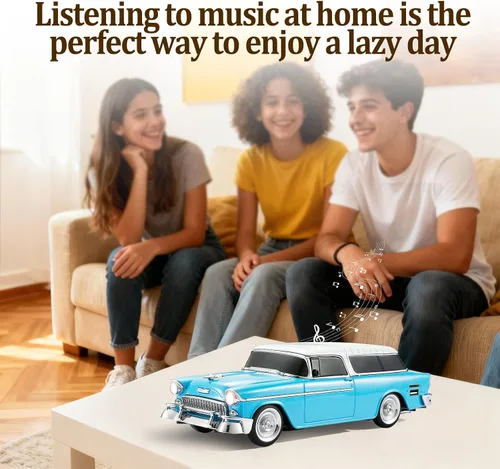 Vista 7 de WSTER Altavoz Bluetooth retro en forma de automóvil, calidad de sonido de alta definición, emparejamiento TWS, múltiples salidas de interfaz, Azul