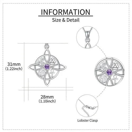 Vista 20 de YAFEINI Collar con dije de nudo de bruja de plata de ley, amuleto de bruja de cruz celta, regalo para mujer