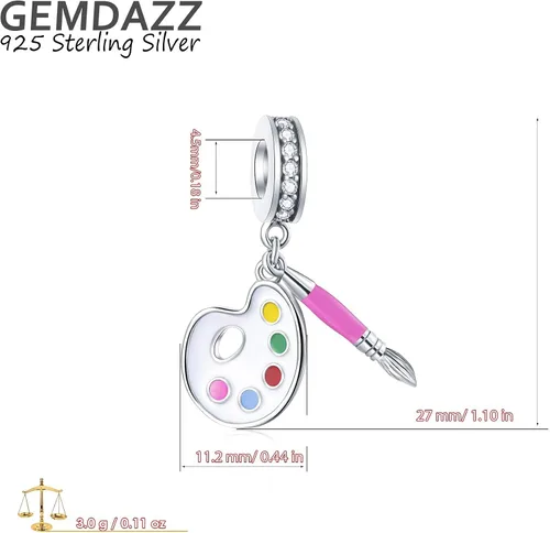 Vista 2 de GEMDAZZ Juego de 2 piezas de paleta de artista y pinceles de pintura y dije de amor reina mamá en plata de ley 925, regalo para abuelaesposa, Plata