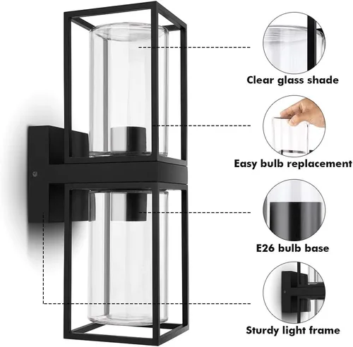 Vista 7 de LUTEC Flair 5288804012 - Lámpara de pared para exteriores, moderna lámpara negra para porche, lámpara exterior de montaje en pared con vidrio