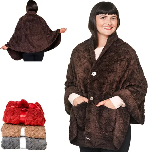 Vista 8 de EzrAllora Fleece Poncho Blanket - Drape&Go No Sleeves- Lightweight Wrap Shawl - Wearable Blanket - Easy On Easy Off