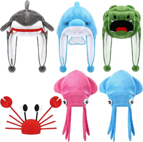 Vista 9 de Newcotte 6 piezas de sombreros de disfraz para niños, conjunto de sombreros de animales de felpa, accesorios de cabeza de animales divertidos
