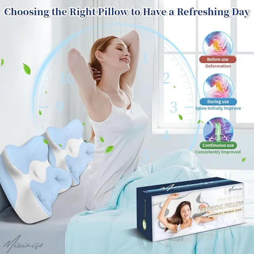 Vista 7 de Almohada cervical de espuma viscoelástica para aliviar el dolor de cuello, almohada ergonómica de contorno para dormir de lado, espalda y estómago